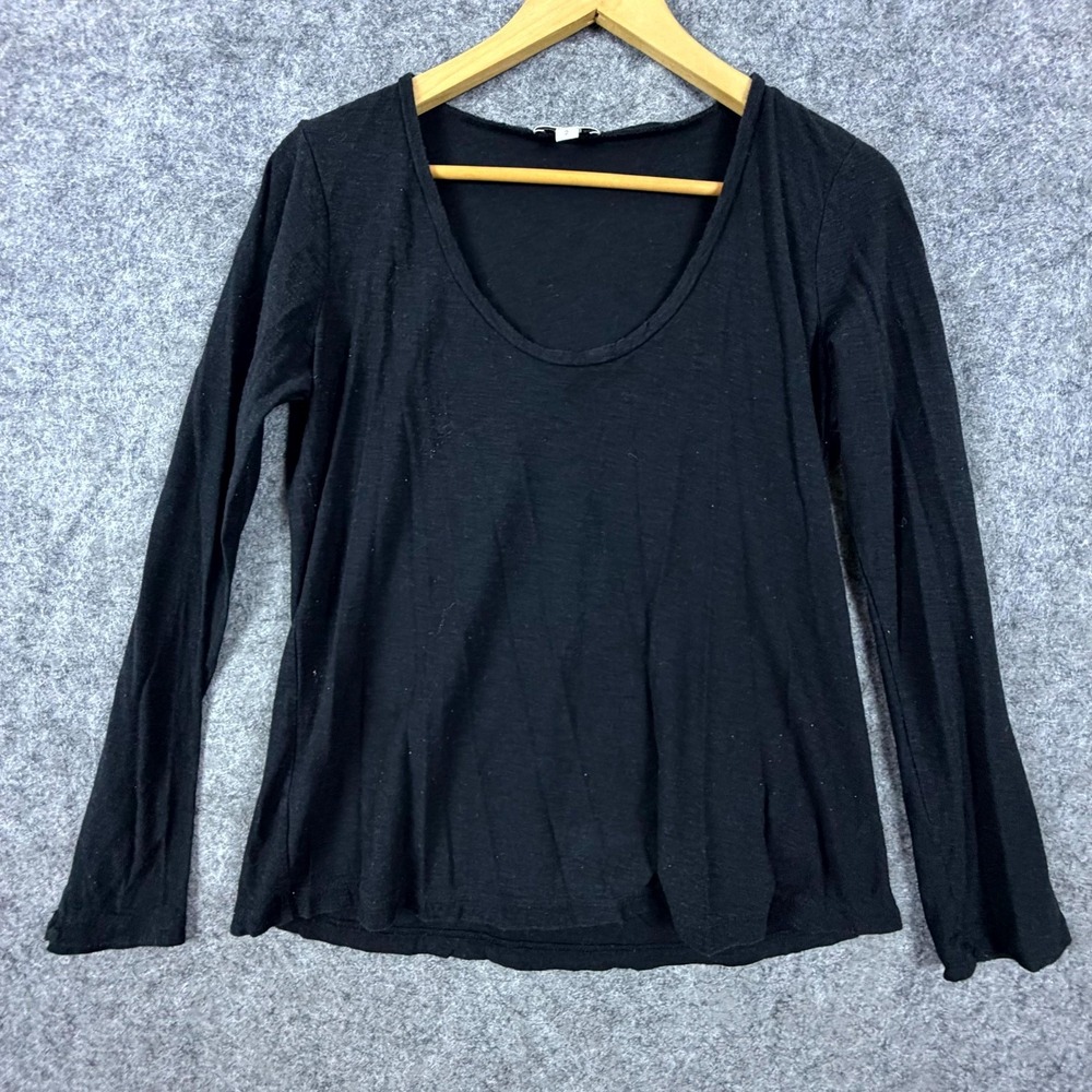 James Perse Standard Slub Shirt Womens 2 Black Cotton Long Sleeve Scoop Neck